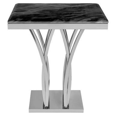 Arenza Black Marble Side Table with Silver Finish Frame