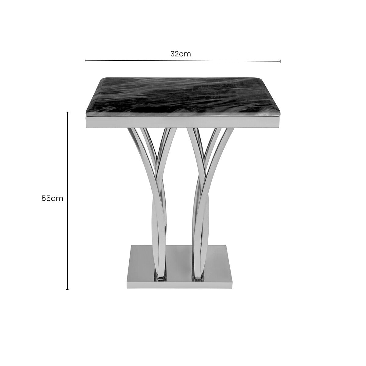 Arenza Black Marble Side Table with Silver Finish Frame