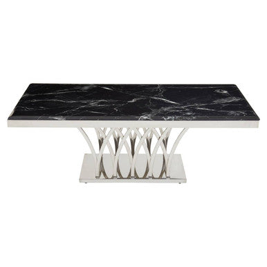Arenza Black Marble Coffee Table with Silver Finish Frame