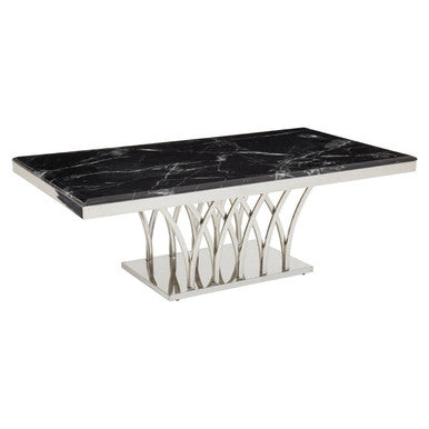 Arenza Black Marble Coffee Table with Silver Finish Frame