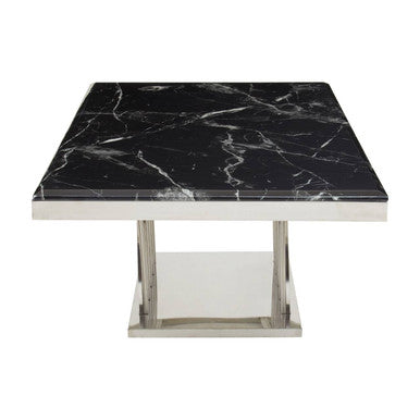 Arenza Black Marble Coffee Table with Silver Finish Frame