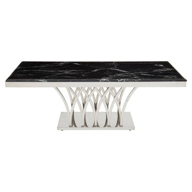 Arenza Black Marble Coffee Table with Silver Finish Frame