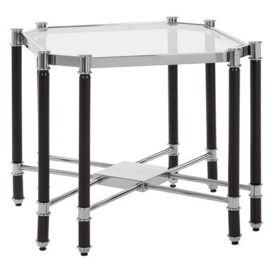 Allessi Clear Glass and Chrome Finish Side Table with Black Legs