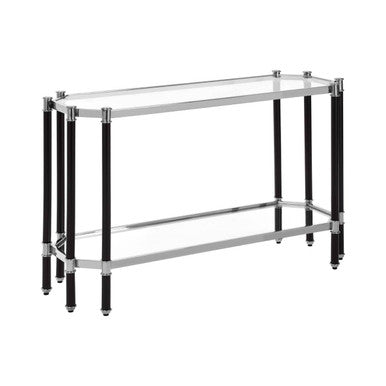 Allessi Clear Glass and Chrome Finish Console Table with Black Legs
