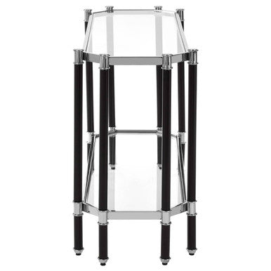 Allessi Clear Glass and Chrome Finish Console Table with Black Legs