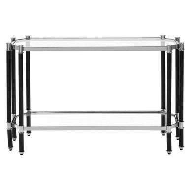 Allessi Clear Glass and Chrome Finish Console Table with Black Legs