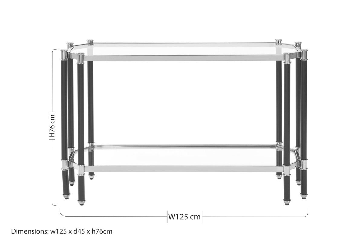 Allessi Clear Glass and Chrome Finish Console Table with Black Legs