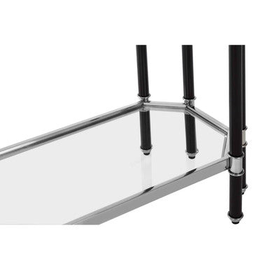 Allessi Clear Glass and Chrome Finish Console Table with Black Legs