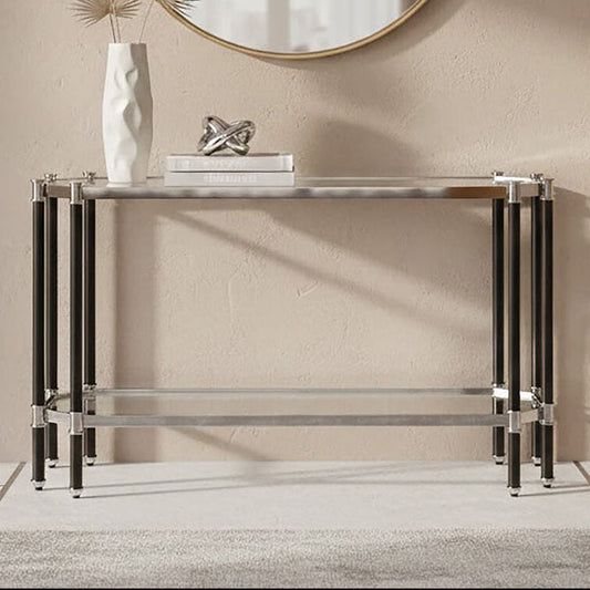 Allessi Clear Glass and Chrome Finish Console Table with Black Legs