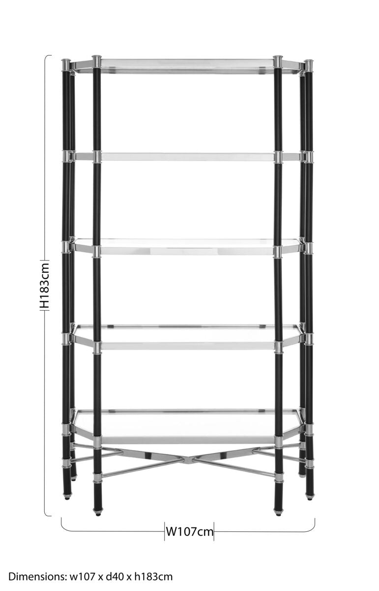 Allessi Clear Glass and Chrome Finish 5 Tier Shelf Unit