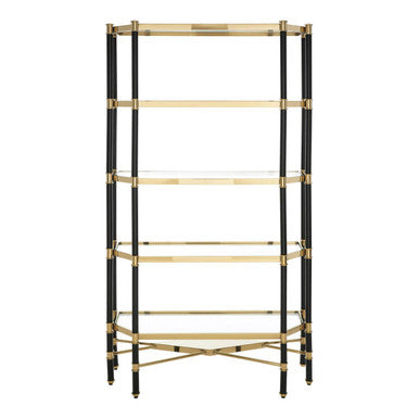 Allessi Clear Glass and Champagne Finish 5 Tier Shelf Unit