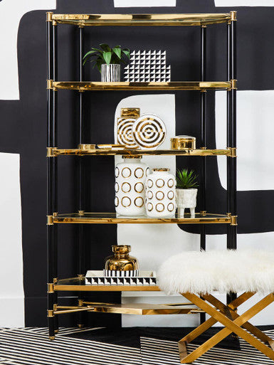 Allessi Clear Glass and Champagne Finish 5 Tier Shelf Unit