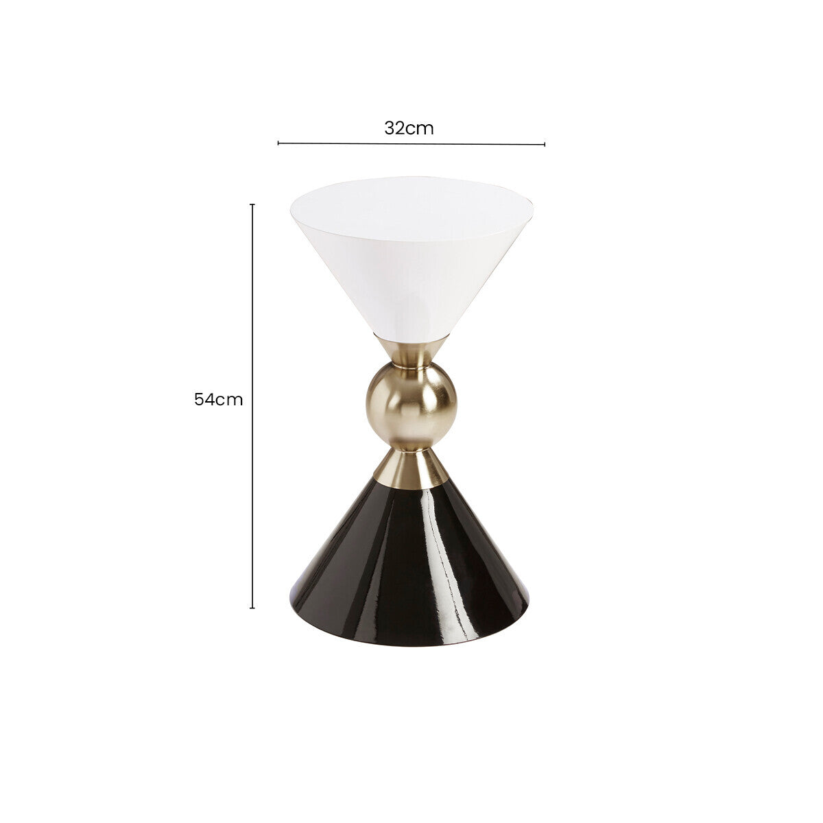 Martini White and Black Gold Finish Hourglass Side Table