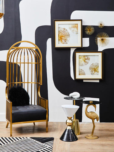 Martini White and Black Gold Finish Hourglass Side Table