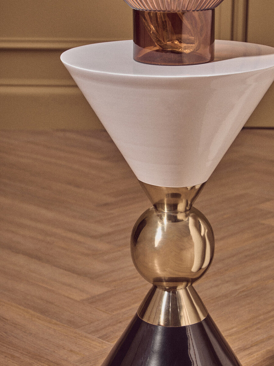 Martini White and Black Gold Finish Hourglass Side Table
