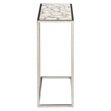 Vita White Agate and Silver Finish Side Table