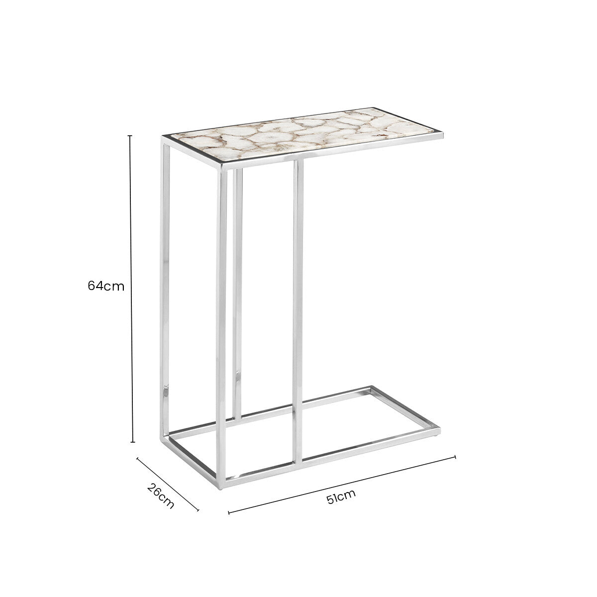 Vita White Agate and Silver Finish Side Table