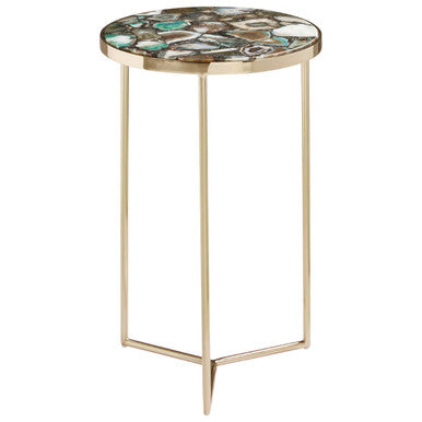 Vita Green Agate and Gold Finish Round Side Table
