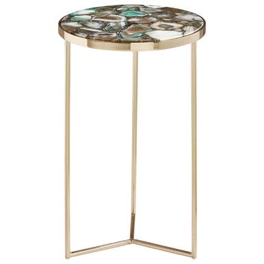 Vita Green Agate and Gold Finish Round Side Table