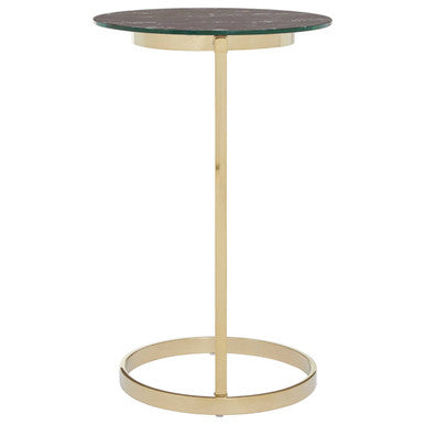 Oria Black Marble Effect Glass and Gold Finish Round Side Table