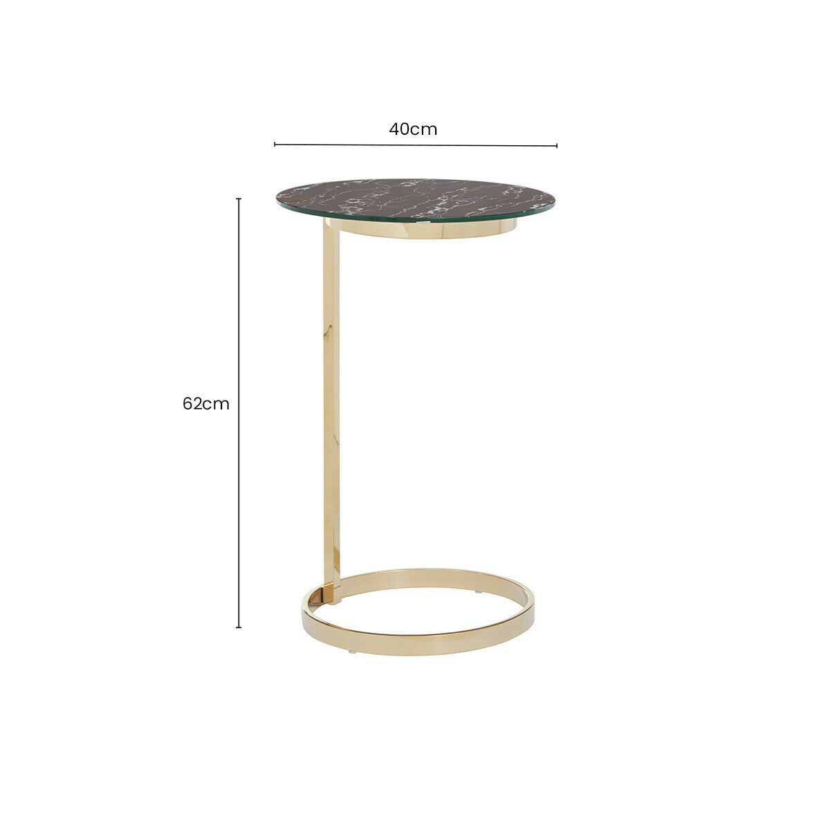 Oria Black Marble Effect Glass and Gold Finish Round Side Table