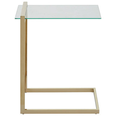 Oria Clear Tempered Glass Side Table with Gold Finish Frame