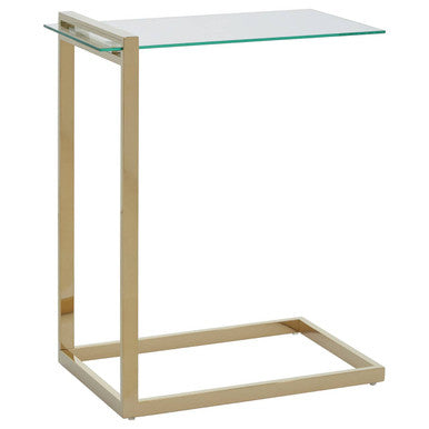 Oria Clear Tempered Glass Side Table with Gold Finish Frame
