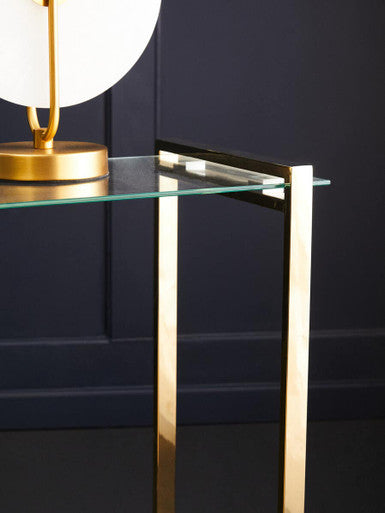 Oria Clear Tempered Glass Side Table with Gold Finish Frame