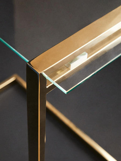 Oria Clear Tempered Glass Side Table with Gold Finish Frame