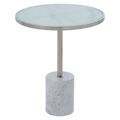 Oria White Marble Effect and Silver Finish Round Side Table