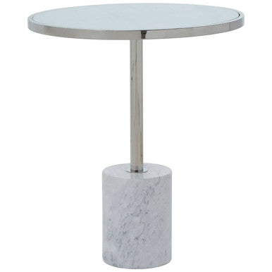 Oria White Marble Effect and Silver Finish Round Side Table