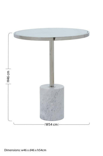 Oria White Marble Effect and Silver Finish Round Side Table