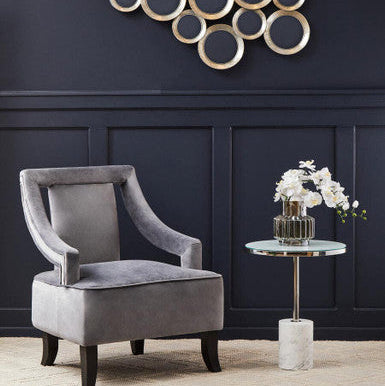 Oria White Marble Effect and Silver Finish Round Side Table