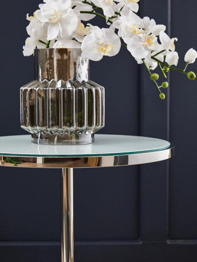 Oria White Marble Effect and Silver Finish Round Side Table