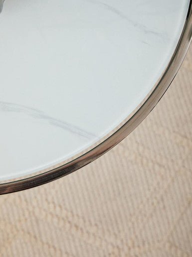 Oria White Marble Effect and Silver Finish Round Side Table