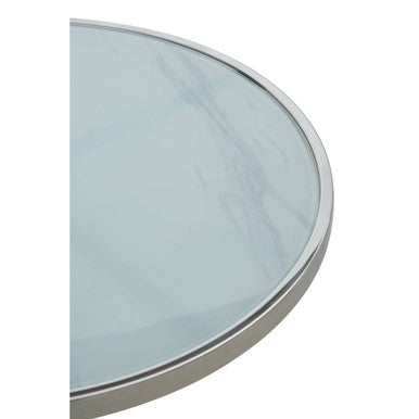 Oria White Marble Effect and Silver Finish Round Side Table