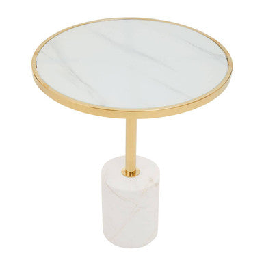 Oria White Marble Effect Glass Round Side Table