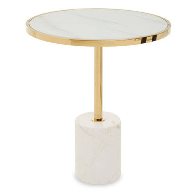 Oria White Marble Effect Glass Round Side Table