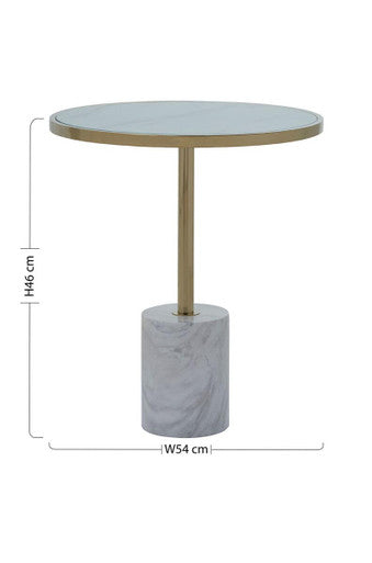 Oria White Marble Effect Glass Round Side Table