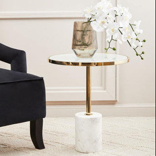 Oria White Marble Effect Glass Round Side Table