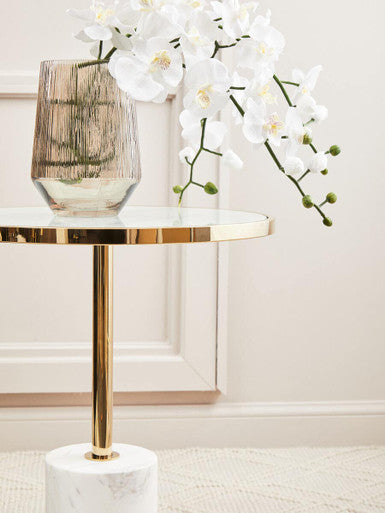Oria White Marble Effect Glass Round Side Table