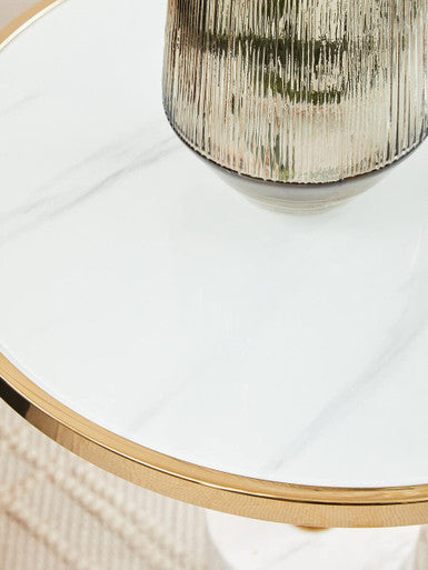 Oria White Marble Effect Glass Round Side Table