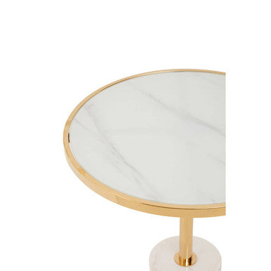 Oria White Marble Effect Glass Round Side Table