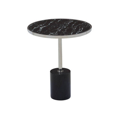 Oria Black Marble Effect and Silver Finish Round Side Table
