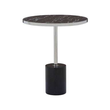 Oria Black Marble Effect and Silver Finish Round Side Table