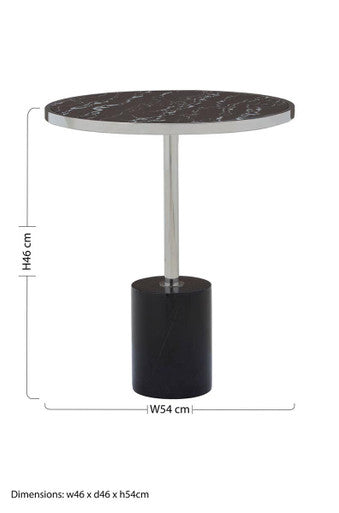 Oria Black Marble Effect and Silver Finish Round Side Table