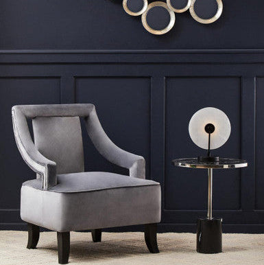Oria Black Marble Effect and Silver Finish Round Side Table