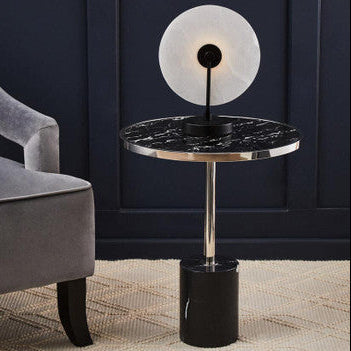 Oria Black Marble Effect and Silver Finish Round Side Table