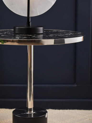 Oria Black Marble Effect and Silver Finish Round Side Table