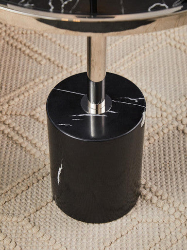 Oria Black Marble Effect and Silver Finish Round Side Table